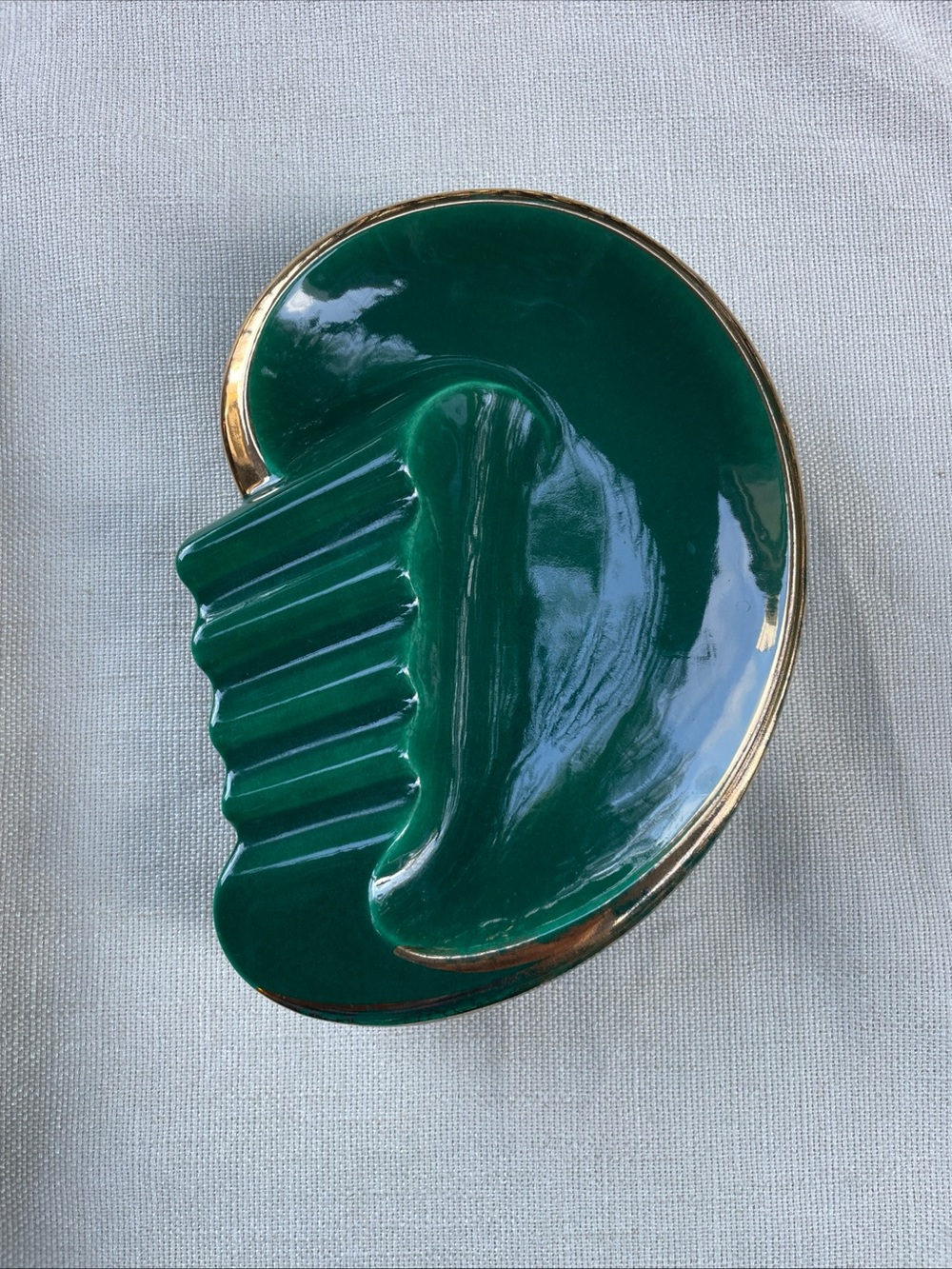 MCM Vintage Retro Green Ceramic with Gold Trim 1950-60’s Era Ashtray